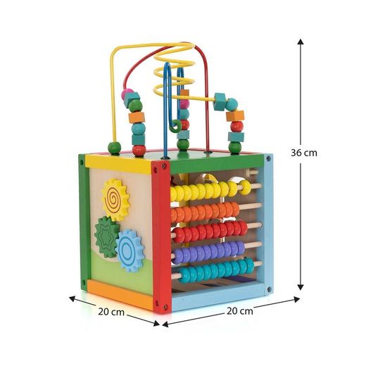 Cubo di attività Montessori, 20 x 20 x 36 cm, in legno di pino e metallo multicolore | Collezione Newton Labirinto