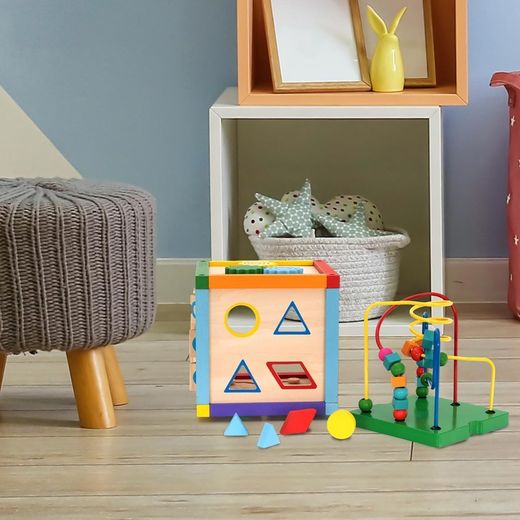Cubo di attività Montessori, 20 x 20 x 36 cm, in legno di pino e metallo multicolore | Collezione Newton Labirinto