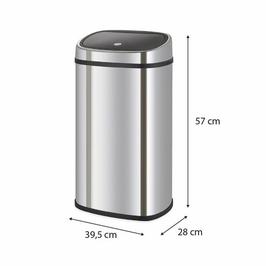 Abfalleimer, 39,5 x 28 x 57 cm, aus Edelstahl und ABS in Silber | Kollektion Futuro