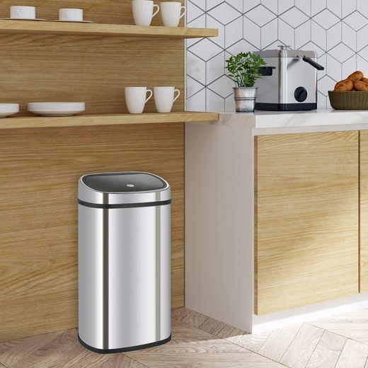Abfalleimer, 39,5 x 28 x 57 cm, aus Edelstahl und ABS in Silber | Kollektion Futuro