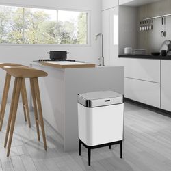 Cubo de reciclaje, 42 x 30 x 76 cm, de acero inoxidable y abs en blanco | Colección Cosmos