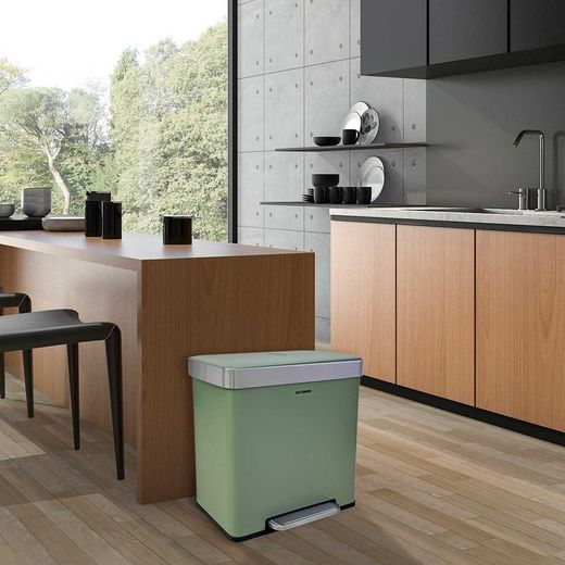 Cestino per la raccolta differenziata, 58 x 35,5 x 60 cm, in metallo e plastica verde | Collezione Planeta