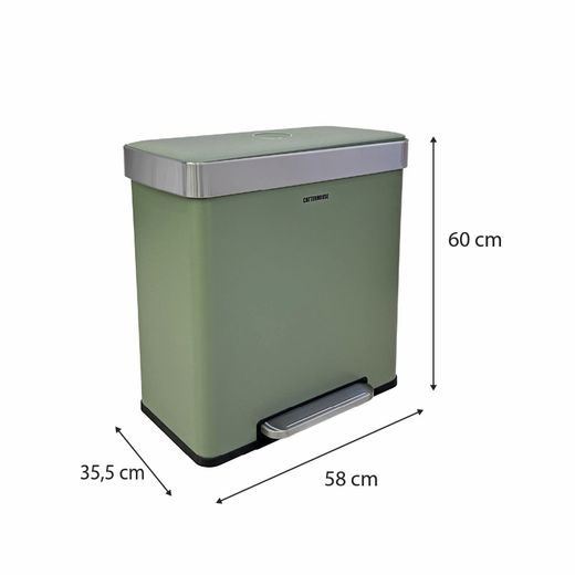 Recycling-Mülleimer, 58 x 35,5 x 60 cm, aus Metall und Kunststoff in Grün | Kollektion Planeta