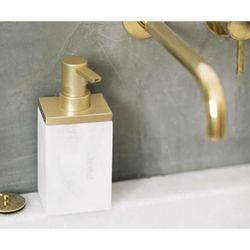 Seifenspender, 7 x 5 x 18 cm, aus Poliresin und Metall in Weiß | Kollektion Square
