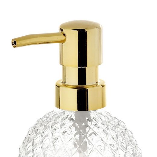 Distributeur de savon, 9 x 9 x 16 cm, en verre transparent et doré | Collection Diamond