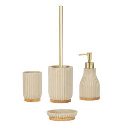 Spazzola da bagno, 10 x 10 x 37 cm, in legno e poliresina colore beige | Collezione Shell