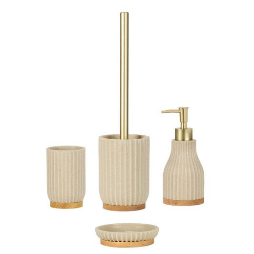 Spazzola da bagno, 10 x 10 x 37 cm, in legno e poliresina colore beige | Collezione Shell