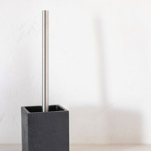 Spazzola da bagno, 9,5 x 9,5 x 36,5 cm, in poliresina e metallo nero | Collezione Ardesia