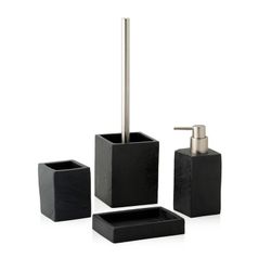Spazzola da bagno, 9,5 x 9,5 x 36,5 cm, in poliresina e metallo nero | Collezione Ardesia