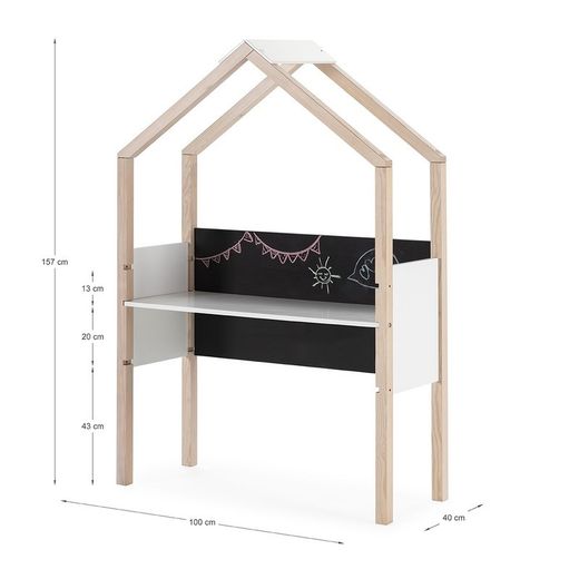 Scrivania, 100 x 40 x 155 cm, in legno naturale e bianco | Collezione Roxana