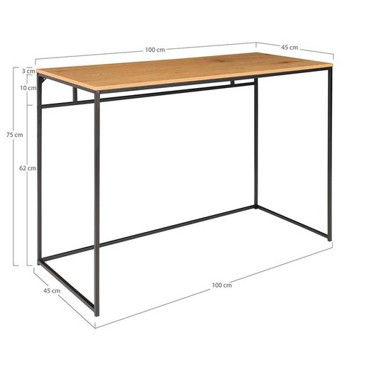 Scrivania, 100 x 45 x 75 cm, in legno e acciaio, finitura rovere e nero | Collezione Vita