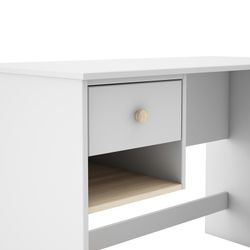 Scrivania, 110 x 55 x 75 cm, in legno di pino bianco e naturale | Collezione Esteban