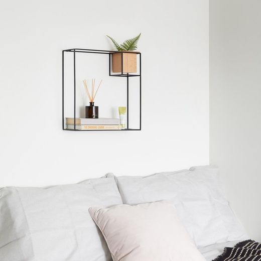 Supporto, 38 x 11 x 38 cm, in metallo e legno, nero e naturale | Collezione Cubist
