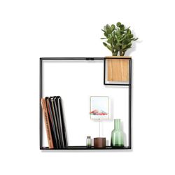 Supporto, 38 x 11 x 38 cm, in metallo e legno, nero e naturale | Collezione Cubist