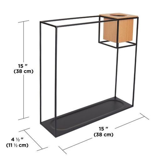 Supporto, 38 x 11 x 38 cm, in metallo e legno, nero e naturale | Collezione Cubist