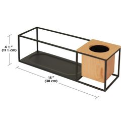 Portaoggetti, 38 x 12 x 11 cm, in metallo e legno, nero e naturale | Collezione Cubist