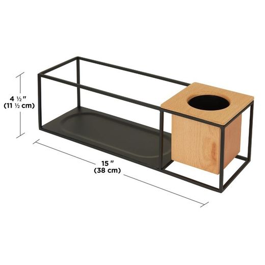 Portaoggetti, 38 x 12 x 11 cm, in metallo e legno, nero e naturale | Collezione Cubist