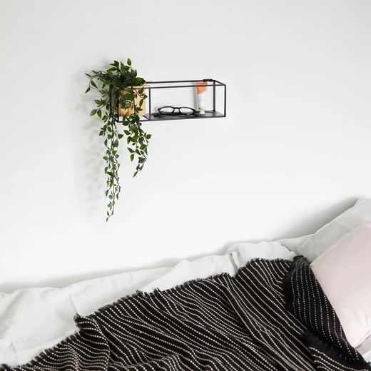 Portaoggetti, 38 x 12 x 11 cm, in metallo e legno, nero e naturale | Collezione Cubist