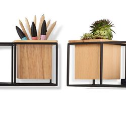 Portaoggetti, 38 x 12 x 11 cm, in metallo e legno, nero e naturale | Collezione Cubist