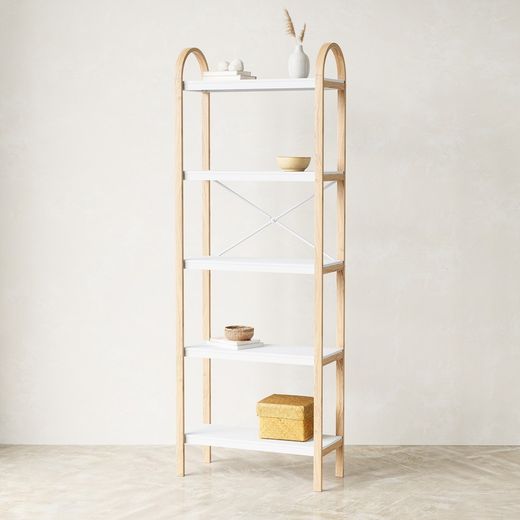 Estante, 61 x 26 x 170 cm, in legno bianco e naturale | Collezione Bellwood