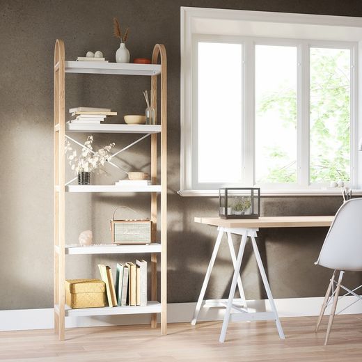 Estante, 61 x 26 x 170 cm, in legno bianco e naturale | Collezione Bellwood