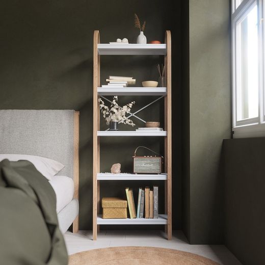 Estante, 61 x 26 x 170 cm, in legno bianco e naturale | Collezione Bellwood