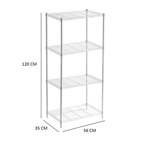 Estante con 4 ripiani, 56 x 35 x 120 cm, in metallo cromato bianco | Collezione Klaus