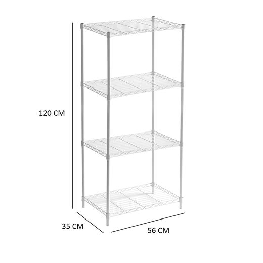 Prateleira com 4 níveis, 56 x 35 x 120 cm, de metal cromado branco | Coleção Klaus