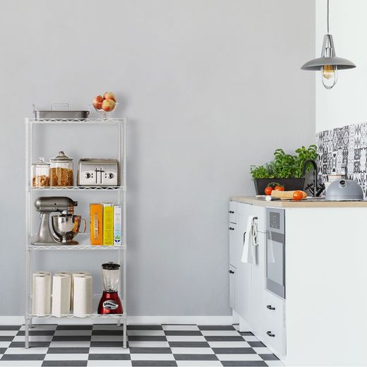Prateleira com 4 níveis, 56 x 35 x 120 cm, de metal cromado branco | Coleção Klaus