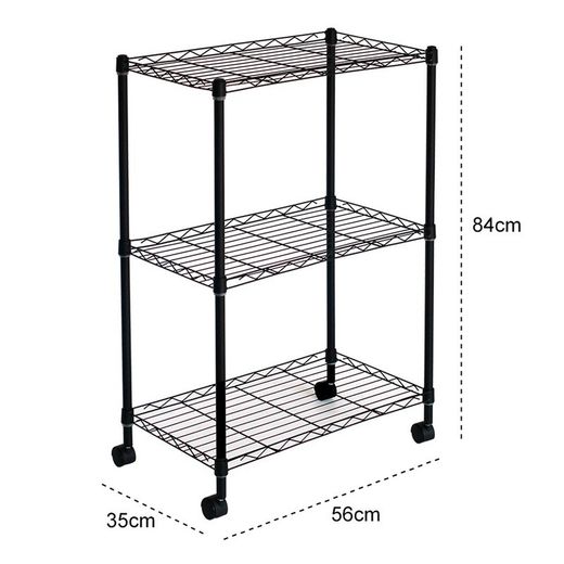 Estante su ruote, 56 x 35 x 80 cm, in metallo cromato nero | Collezione Klaus
