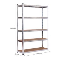 Estantería Metálica CATTERHOUSE Max Pro 120x40x180 cm - Almacenaje Industrial de Acero Galvanizado y MDF con 5 Baldas Ajustables, Soporta hasta 875 kg, Ideal para Garaje, Taller o Almacén
