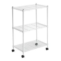 Estantería Metálica con Rejilla CATTERHOUSE Klaus 80, 56x35x80 cm, Color Blanco, con 3 Baldas y Ruedas, Soporta hasta 105 kg, Ideal para Almacenaje en Cocina, Garaje o Oficina