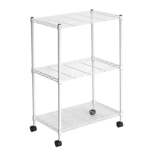 Estantería Metálica con Rejilla CATTERHOUSE Klaus 80, 56x35x80 cm, Color Blanco, con 3 Baldas y Ruedas, Soporta hasta 105 kg, Ideal para Almacenaje en Cocina, Garaje o Oficina