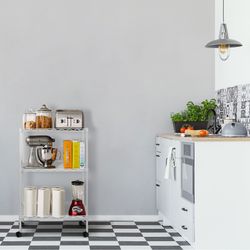 Estantería Metálica con Rejilla CATTERHOUSE Klaus 80, 56x35x80 cm, Color Blanco, con 3 Baldas y Ruedas, Soporta hasta 105 kg, Ideal para Almacenaje en Cocina, Garaje o Oficina