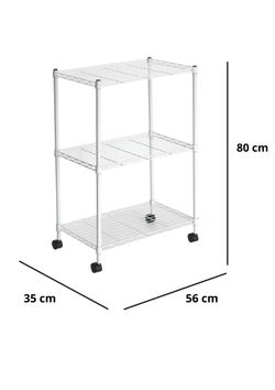 Estantería Metálica con Rejilla CATTERHOUSE Klaus 80, 56x35x80 cm, Color Blanco, con 3 Baldas y Ruedas, Soporta hasta 105 kg, Ideal para Almacenaje en Cocina, Garaje o Oficina
