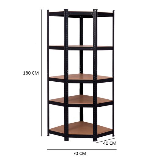 Estantería Metálica en Esquina CATTERHOUSE Hans Plus 70x40x180 cm - Kit de Almacenaje con 5 Baldas Ajustables, Color Negro, Soporta hasta 875 kg