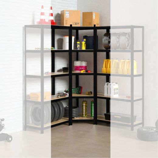 Estantería Metálica en Esquina CATTERHOUSE Hans Plus 70x40x180 cm - Kit de Almacenaje con 5 Baldas Ajustables, Color Negro, Soporta hasta 875 kg