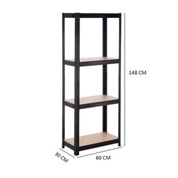 Estantería Metálica en Kit CATTERHOUSE Hans Plus 60x30x148 cm - Almacenaje Negro con 4 Baldas Ajustables, Soporta hasta 240 kg