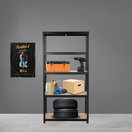Estantería Metálica en Kit CATTERHOUSE Hans Plus 90x40x180 cm - Almacenaje Industrial con 5 Baldas Ajustables, Color Negro, Soporta hasta 875 kg