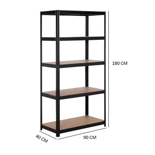 Estantería Metálica en Kit CATTERHOUSE Hans Plus 90x40x180 cm - Almacenaje Industrial con 5 Baldas Ajustables, Color Negro, Soporta hasta 875 kg