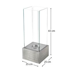 Stufa a bioetanolo, 25 x 25 x 65 cm, in acciaio e vetro color argento | Collezione Kilimanjaro