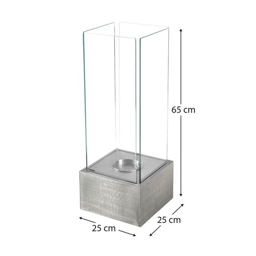 Stufa a bioetanolo, 25 x 25 x 65 cm, in acciaio e vetro color argento | Collezione Kilimanjaro