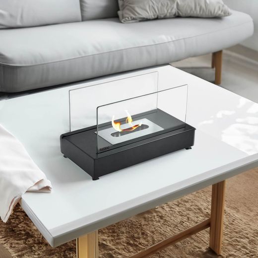 Estufa de bioetanol, 35,5 x 18 x 20,5 cm, de acero y vidrio en negro | Colección Etna