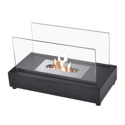 Estufa de bioetanol, 35,5 x 18 x 20,5 cm, de acero y vidrio en negro | Colección Etna