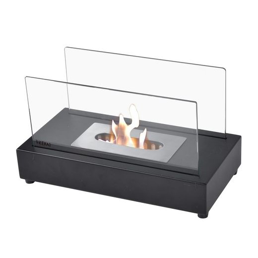 Estufa de bioetanol, 35,5 x 18 x 20,5 cm, de acero y vidrio en negro | Colección Etna