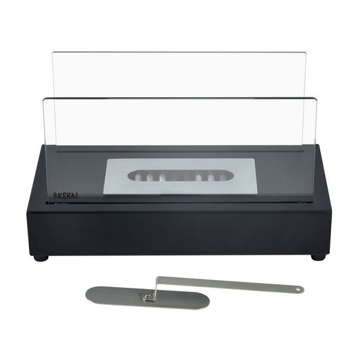 Estufa de bioetanol, 35,5 x 18 x 20,5 cm, de acero y vidrio en negro | Colección Etna