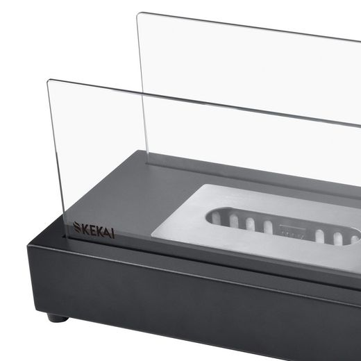 Estufa de bioetanol, 35,5 x 18 x 20,5 cm, de acero y vidrio en negro | Colección Etna