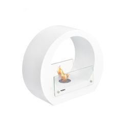 Estufa de bioetanol, 40 x 18,2 x 35 cm, de acero y vidrio en blanco | Colección Vesubio