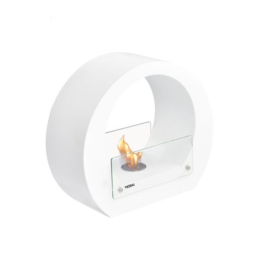 Estufa de bioetanol, 40 x 18,2 x 35 cm, de acero y vidrio en blanco | Colección Vesubio