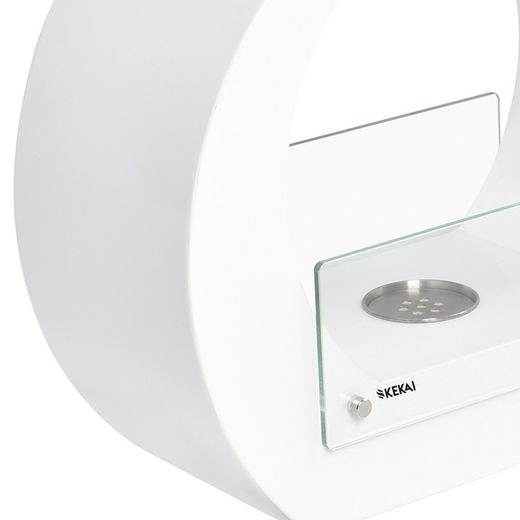 Estufa de bioetanol, 40 x 18,2 x 35 cm, de acero y vidrio en blanco | Colección Vesubio